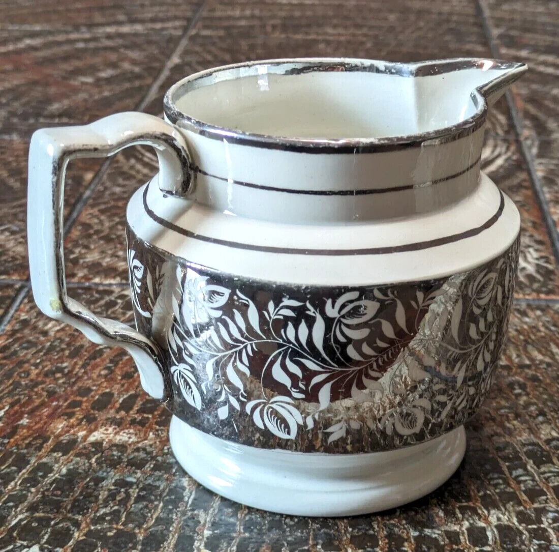 Georgian c1810 Silver Lustre Staffordshire Pearlware Antique Pottery Ceramic Jug