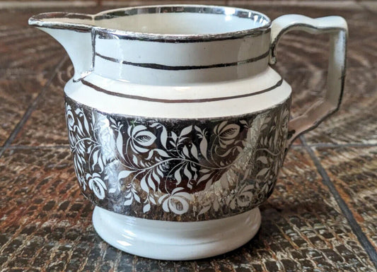 Georgian c1810 Silver Lustre Staffordshire Pearlware Antique Pottery Ceramic Jug