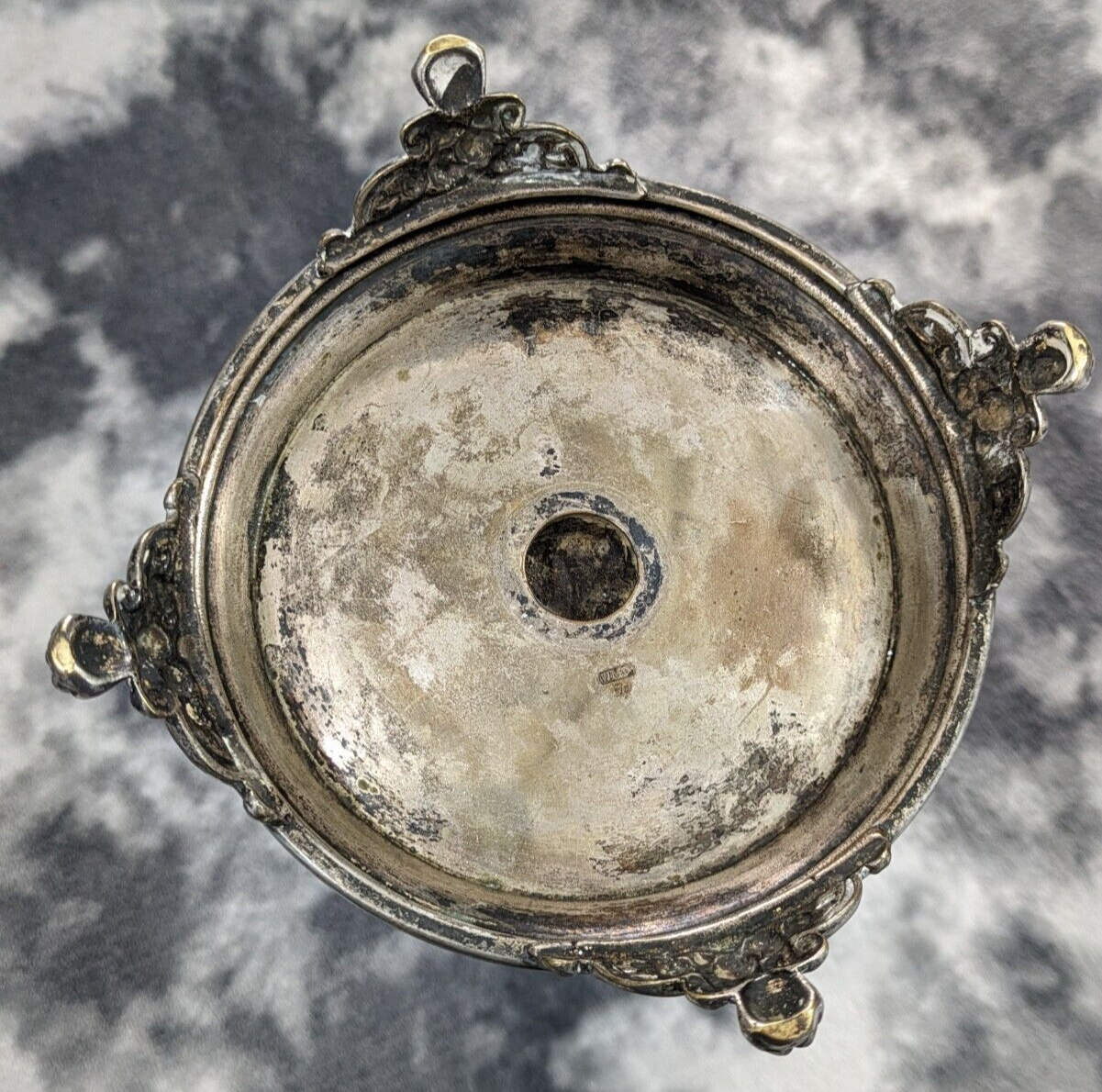 Antique WMF Art Nouveau Figural Silver Plate Cherub Bowl Enamelled Blue Glass