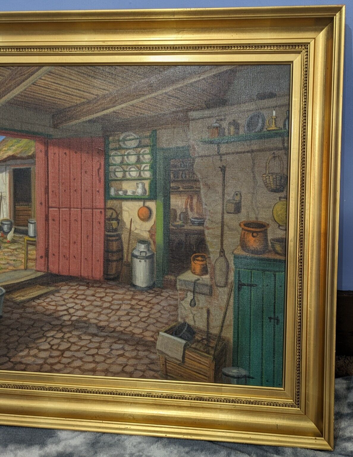 Niels Martoft 1878 Antique 20th Century Danish Oil Painting Farmhouse Interior