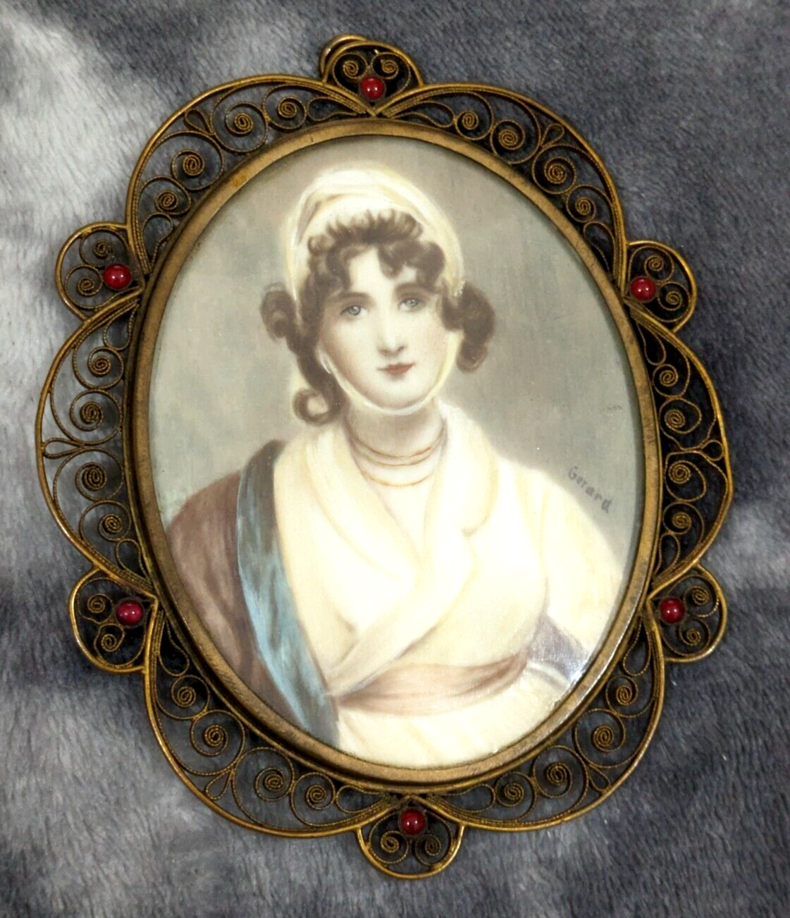 Antique Miniature Oil Painting Art Portrait Sarah Siddons Framed Francois Gerard