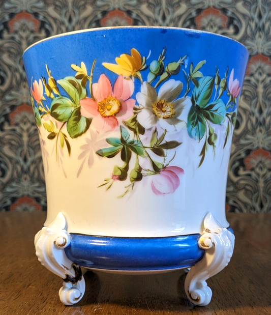 French 19th Century Hand painted Antique Porcelain Cooler Jardiniere Cache Pot