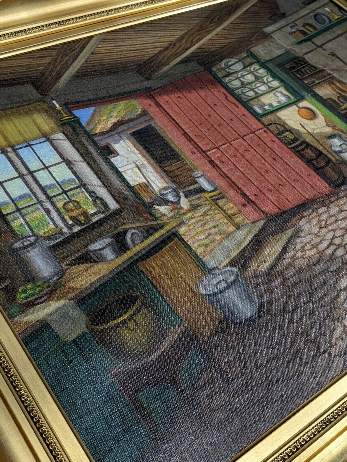 Niels Martoft 1878 Antique 20th Century Danish Oil Painting Farmhouse Interior