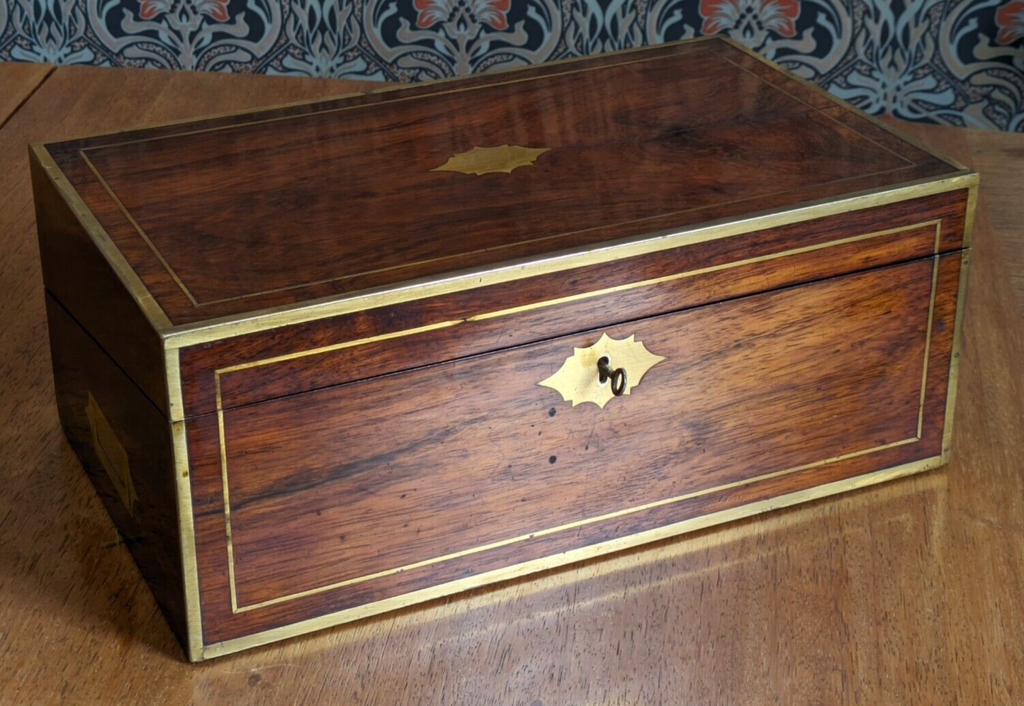 Early 19th Century Regency Mahogany Brass Bound Campaign Writing Slope Box + Key