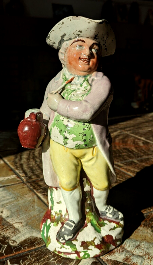 18th Century English Staffordshire Pearlware Hearty Good Fellow Toby Jug Antique
