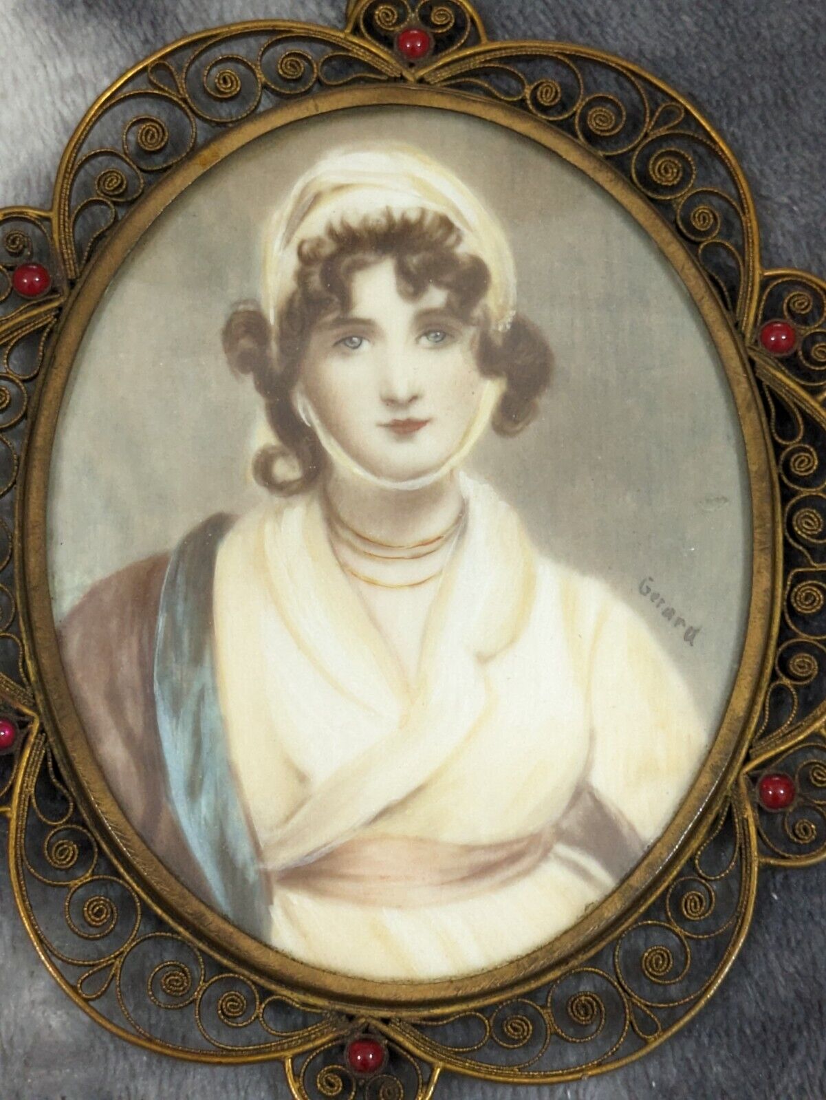Antique Miniature Oil Painting Art Portrait Sarah Siddons Framed Francois Gerard