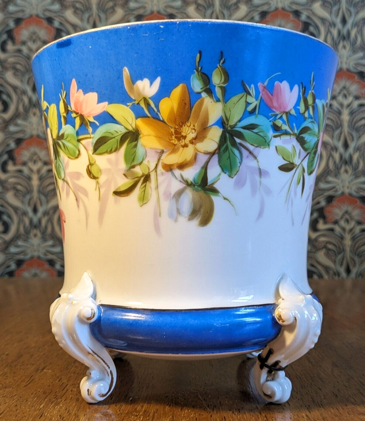 French 19th Century Hand painted Antique Porcelain Cooler Jardiniere Cache Pot