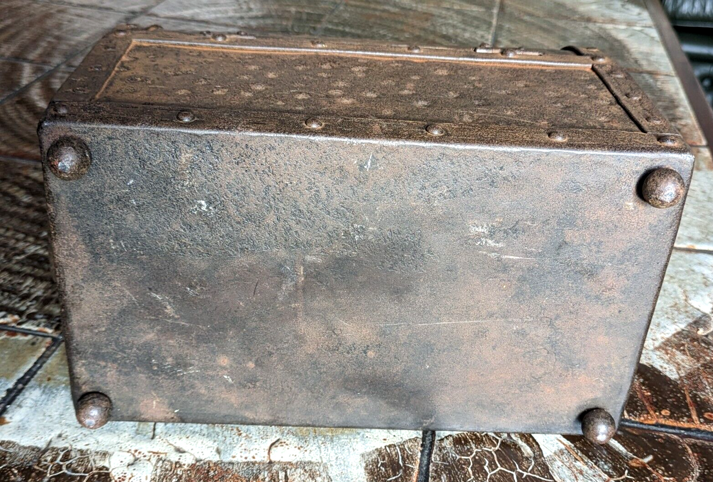 Large Antique Gothic German Medieval Style Wrought Iron Domed Casket Chest Box