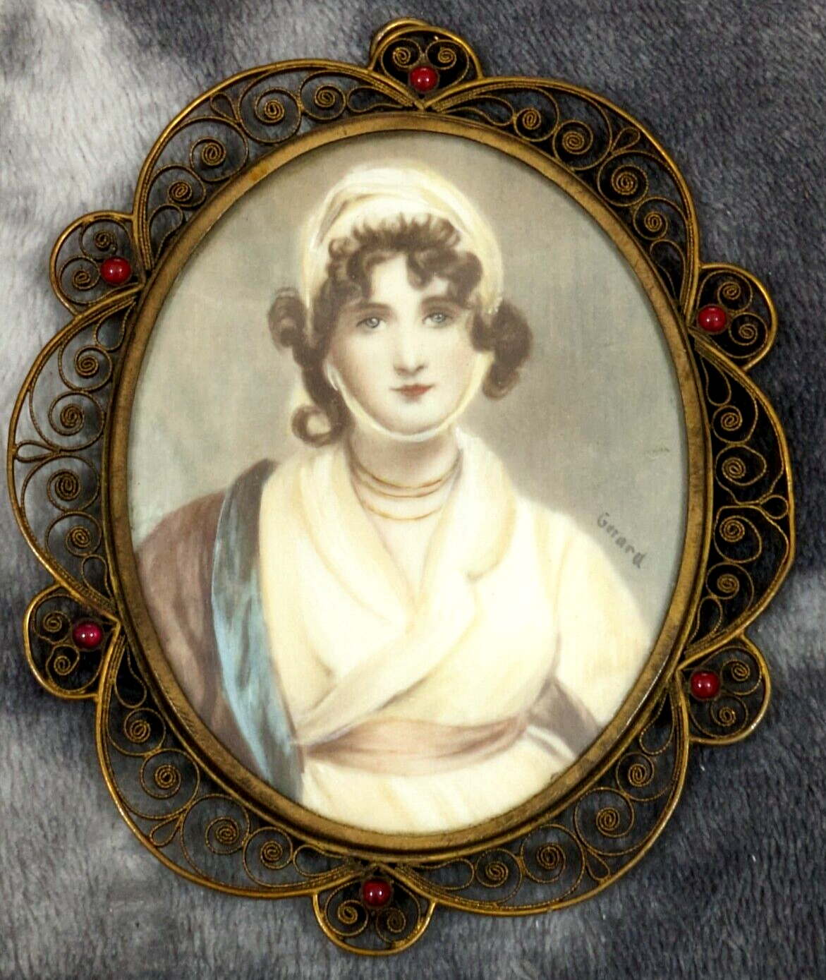 Antique Miniature Oil Painting Art Portrait Sarah Siddons Framed Francois Gerard