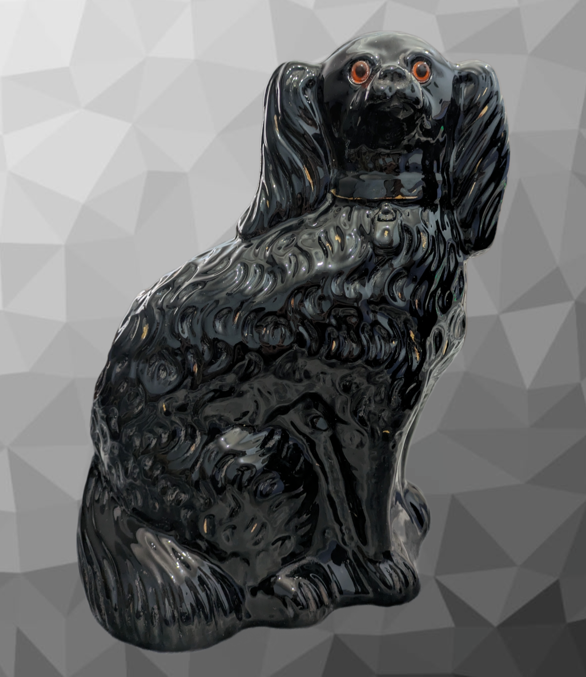 Antique 19th Century Ceramic Staffordshire Mantle Black Jackfield Spaniel Dogs