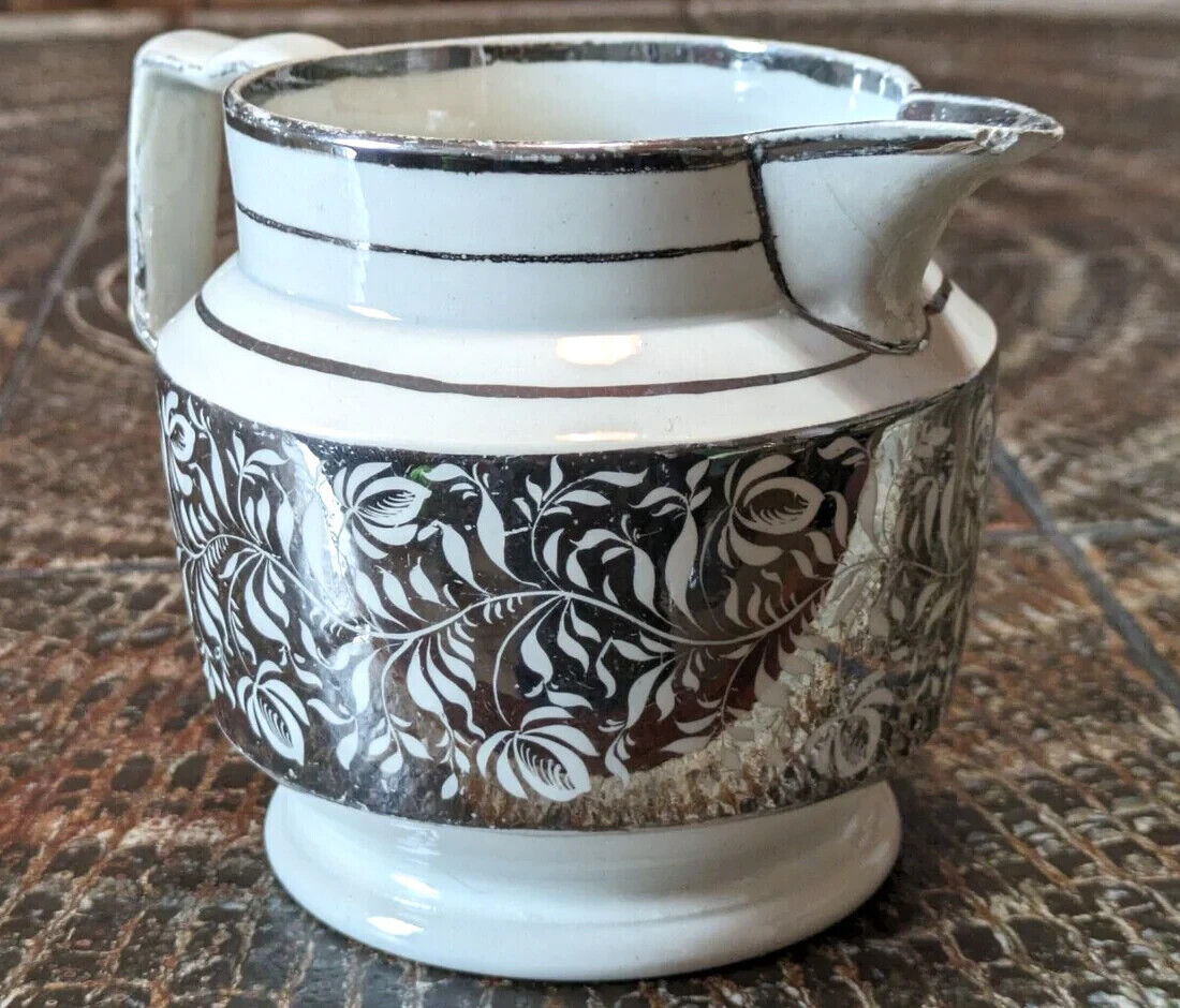 Georgian c1810 Silver Lustre Staffordshire Pearlware Antique Pottery Ceramic Jug