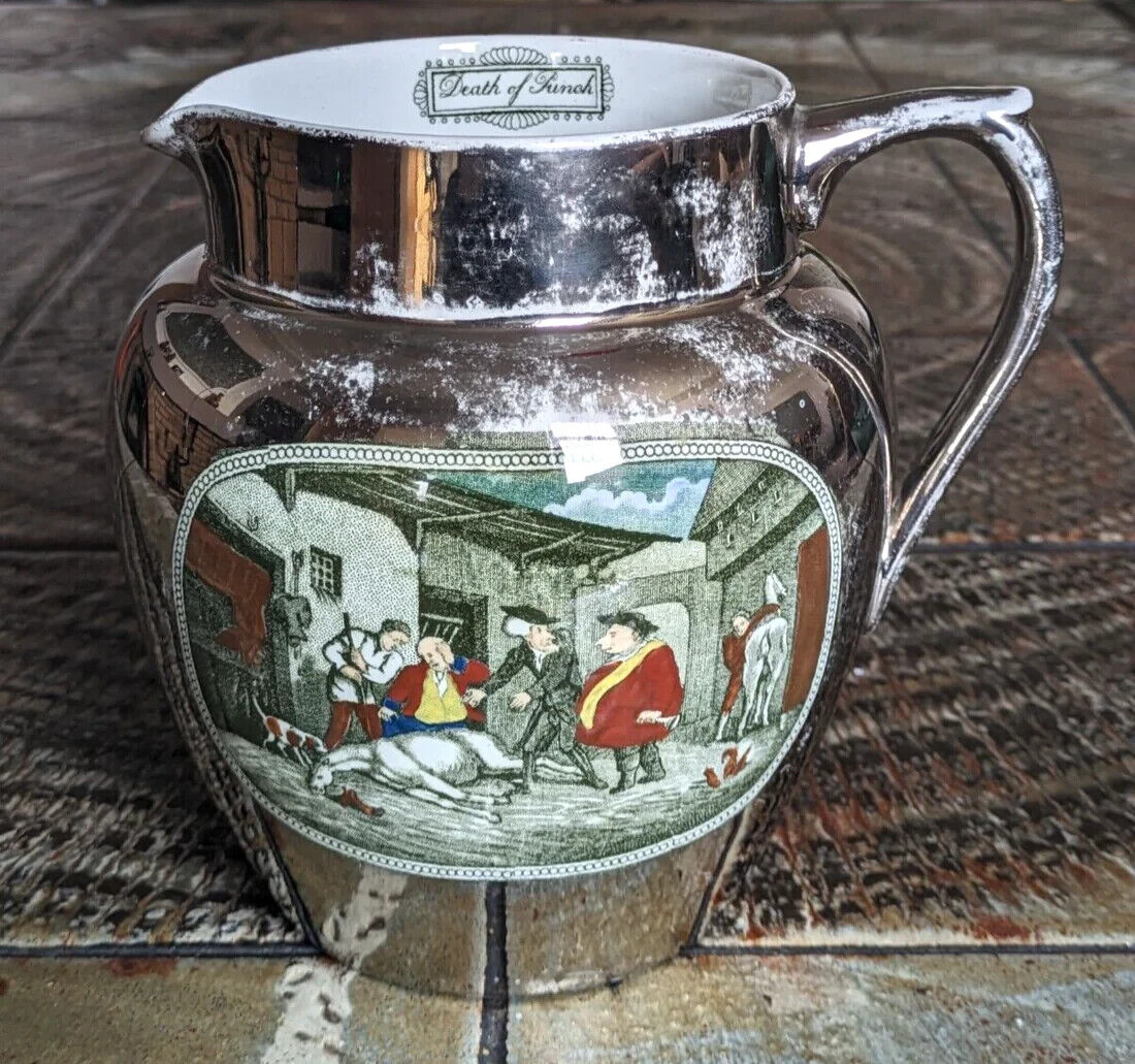 Victorian 19th Century Silver Lustre Antique Pottery Ceramic Jug Adams Tunstall