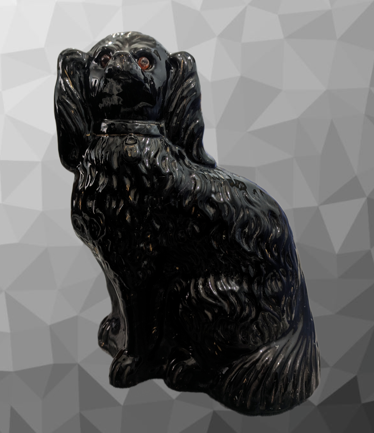 Antique 19th Century Ceramic Staffordshire Mantle Black Jackfield Spaniel Dogs