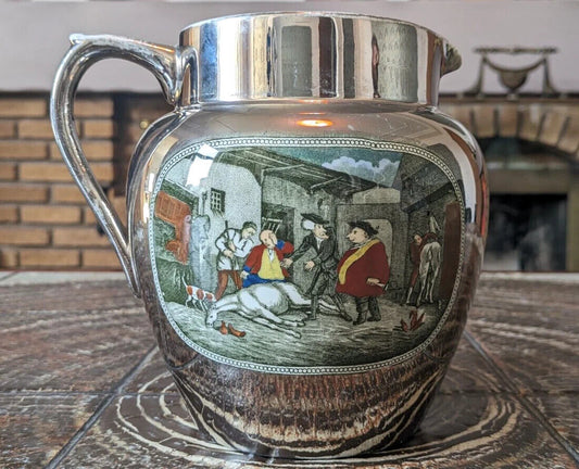 Victorian 19th Century Silver Lustre Antique Pottery Ceramic Jug Adams Tunstall