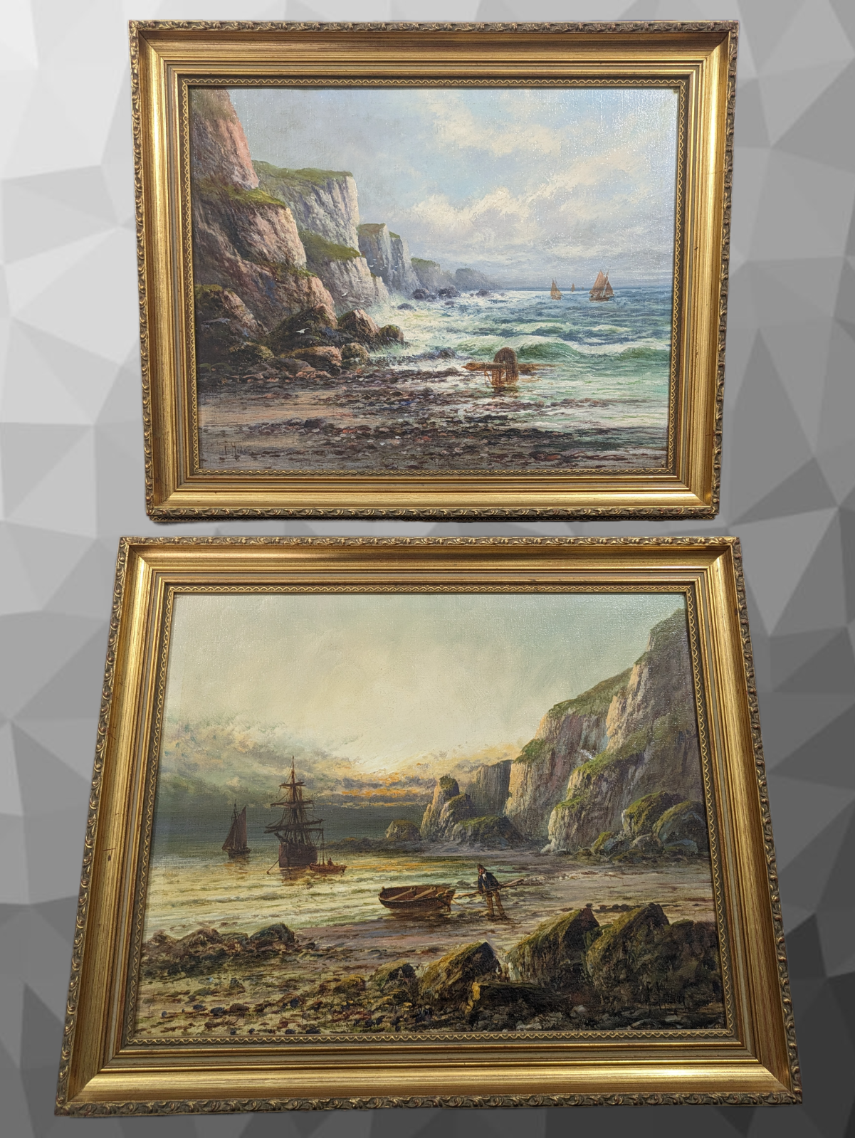 Frank Hider 1861-1933 Antique British Marine Oil Painting Cornish Coast Art