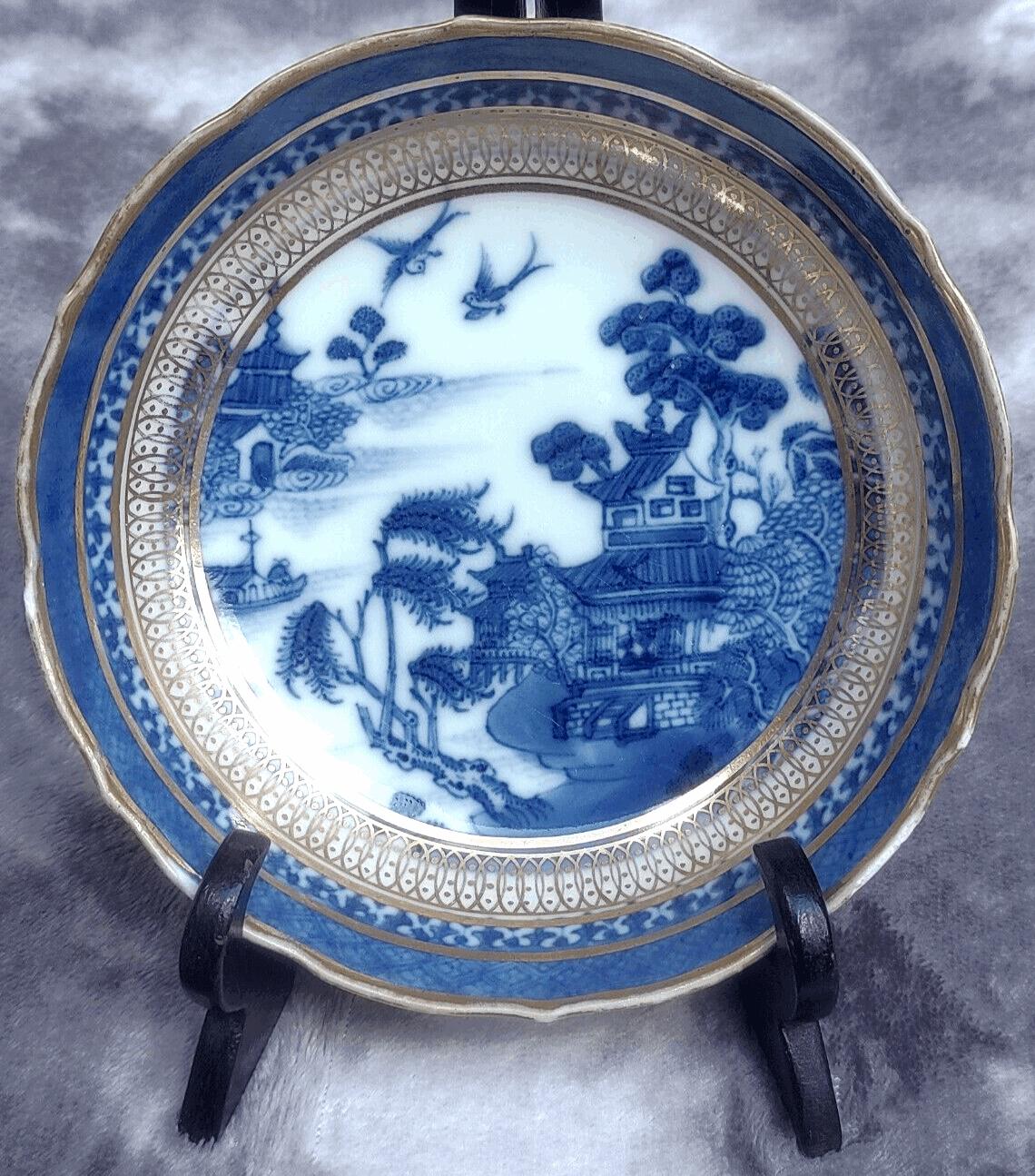 18th Century Caughley Blue White Chinoiserie Porcelain Saucer Bowl Dish