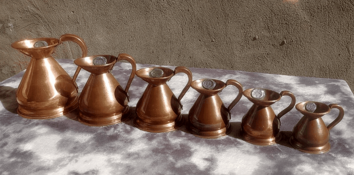 19th Century Antique Victorian English Copper Haystack Measuring Pitcher Jug Set