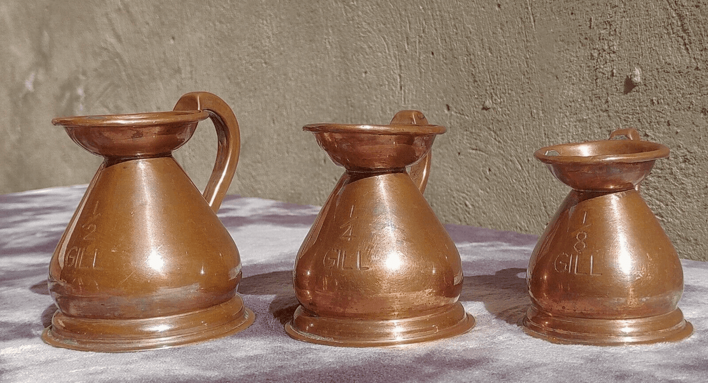 19th Century Antique Victorian English Copper Haystack Measuring Pitcher Jug Set