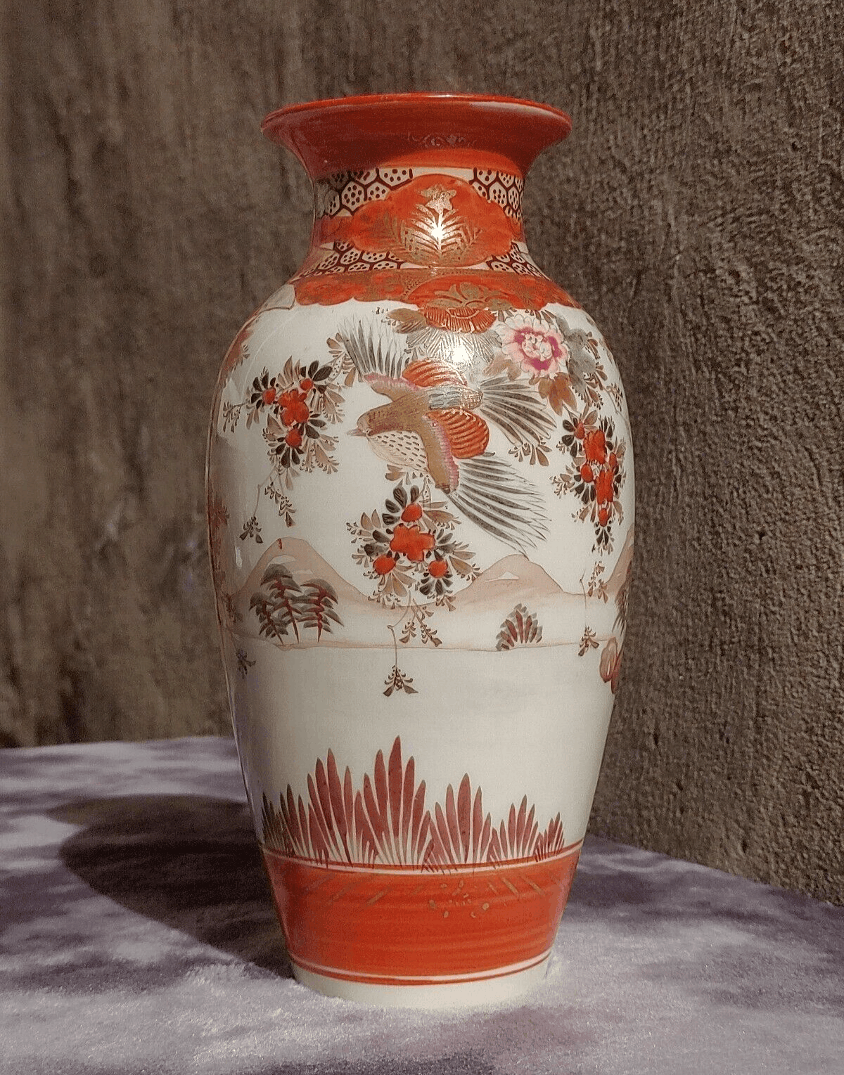 19th Century Antique Japanese Meiji Signed Kutani Tsukuru Quail Vase - 20.5 cm