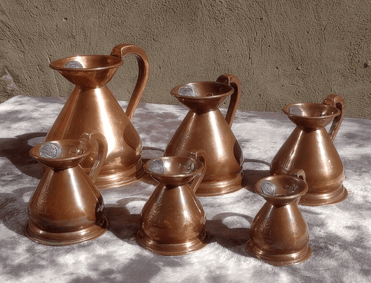 19th Century Antique Victorian English Copper Haystack Measuring Pitcher Jug Set