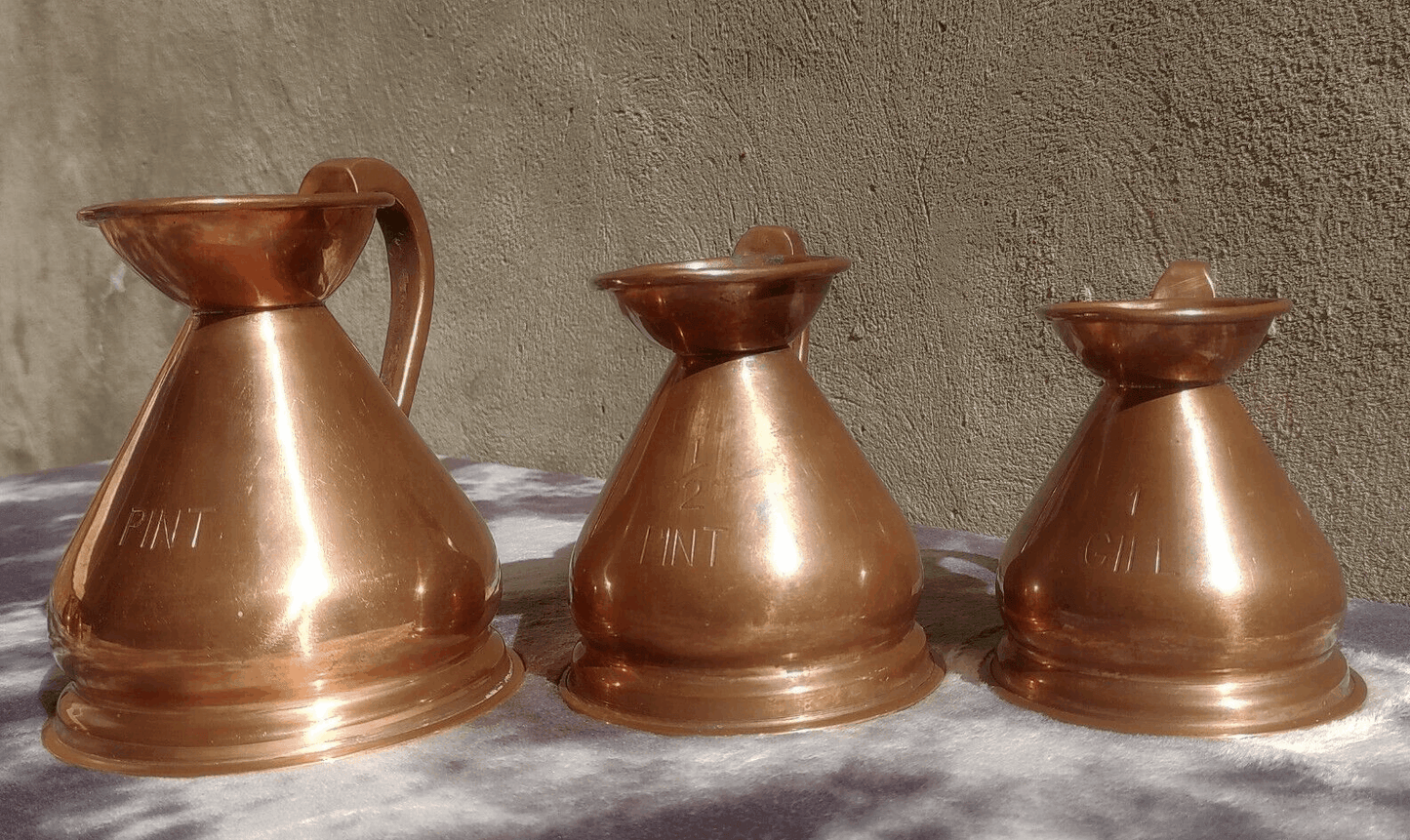 19th Century Antique Victorian English Copper Haystack Measuring Pitcher Jug Set