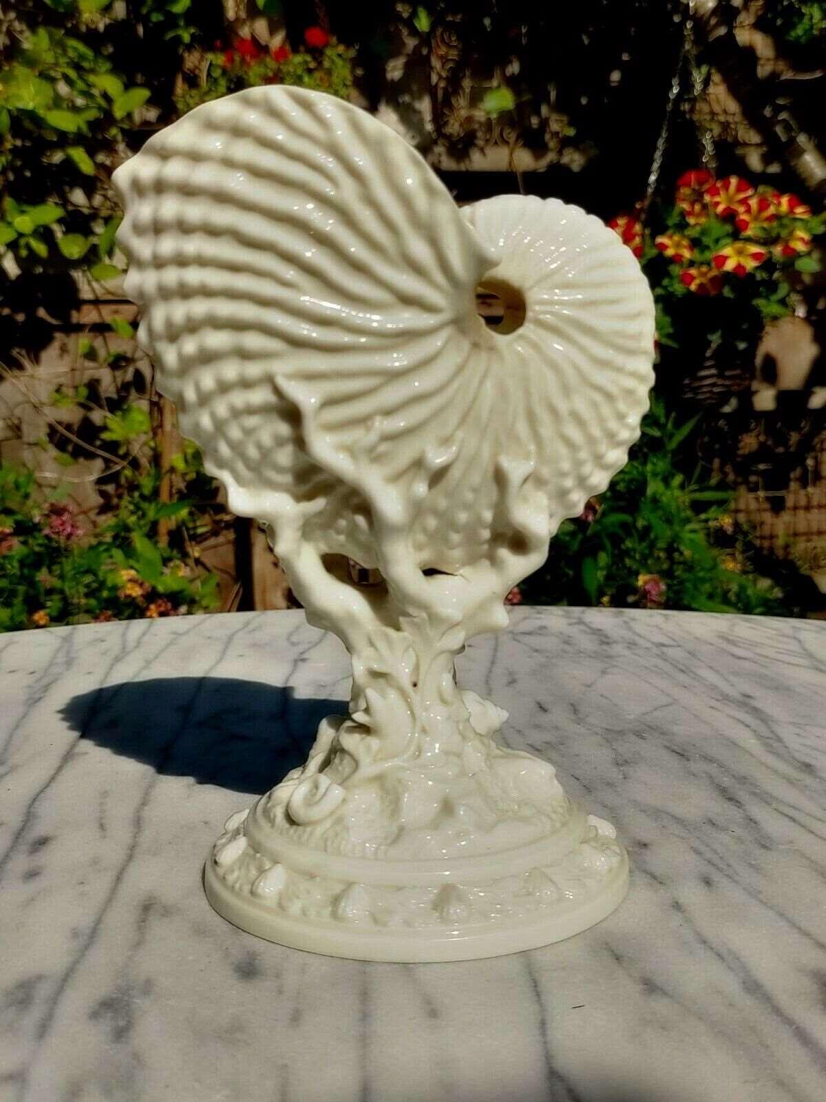 1883 Antique Victorian Royal Worcester Porcelain Nautilus Shell Display Vase