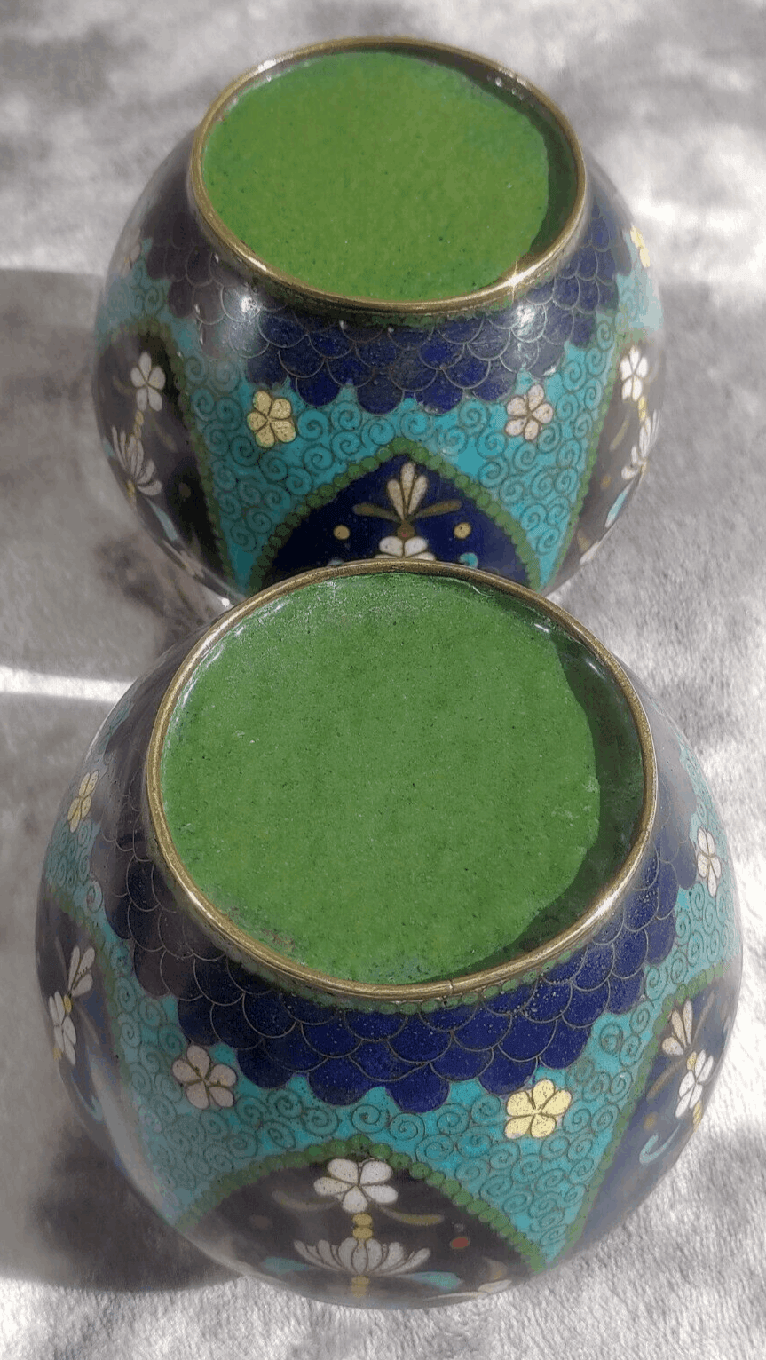 19th Century Antique Japanese Meiji Goldstone Cloisonne Enamel English Silver Vases