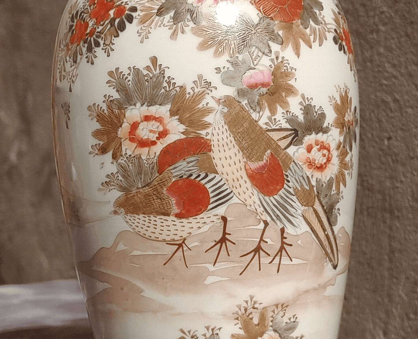 19th Century Antique Japanese Meiji Signed Kutani Tsukuru Quail Vase - 20.5 cm