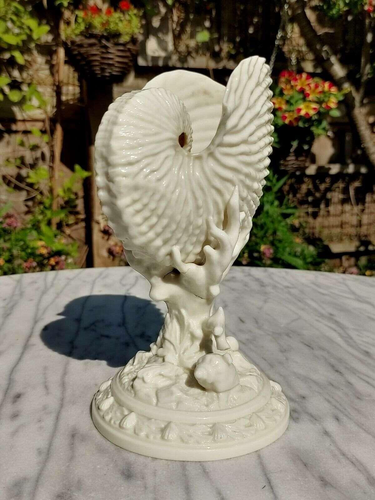 1883 Antique Victorian Royal Worcester Porcelain Nautilus Shell Display Vase