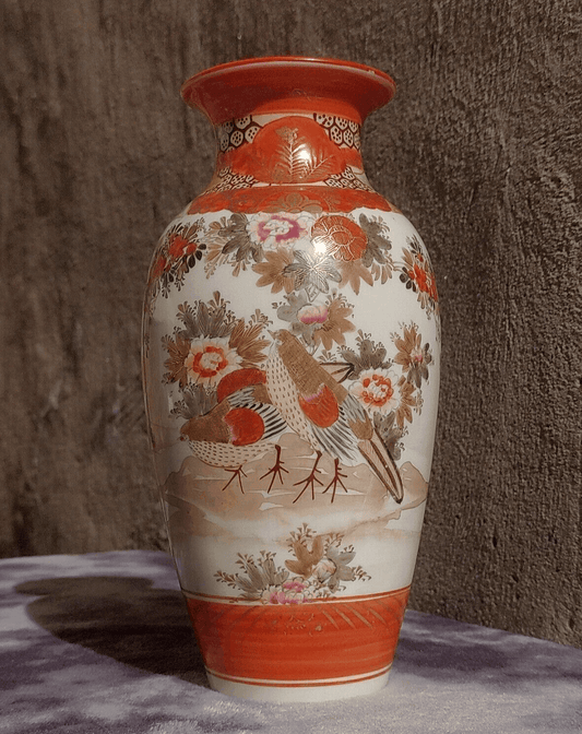 19th Century Antique Japanese Meiji Signed Kutani Tsukuru Quail Vase - 20.5 cm