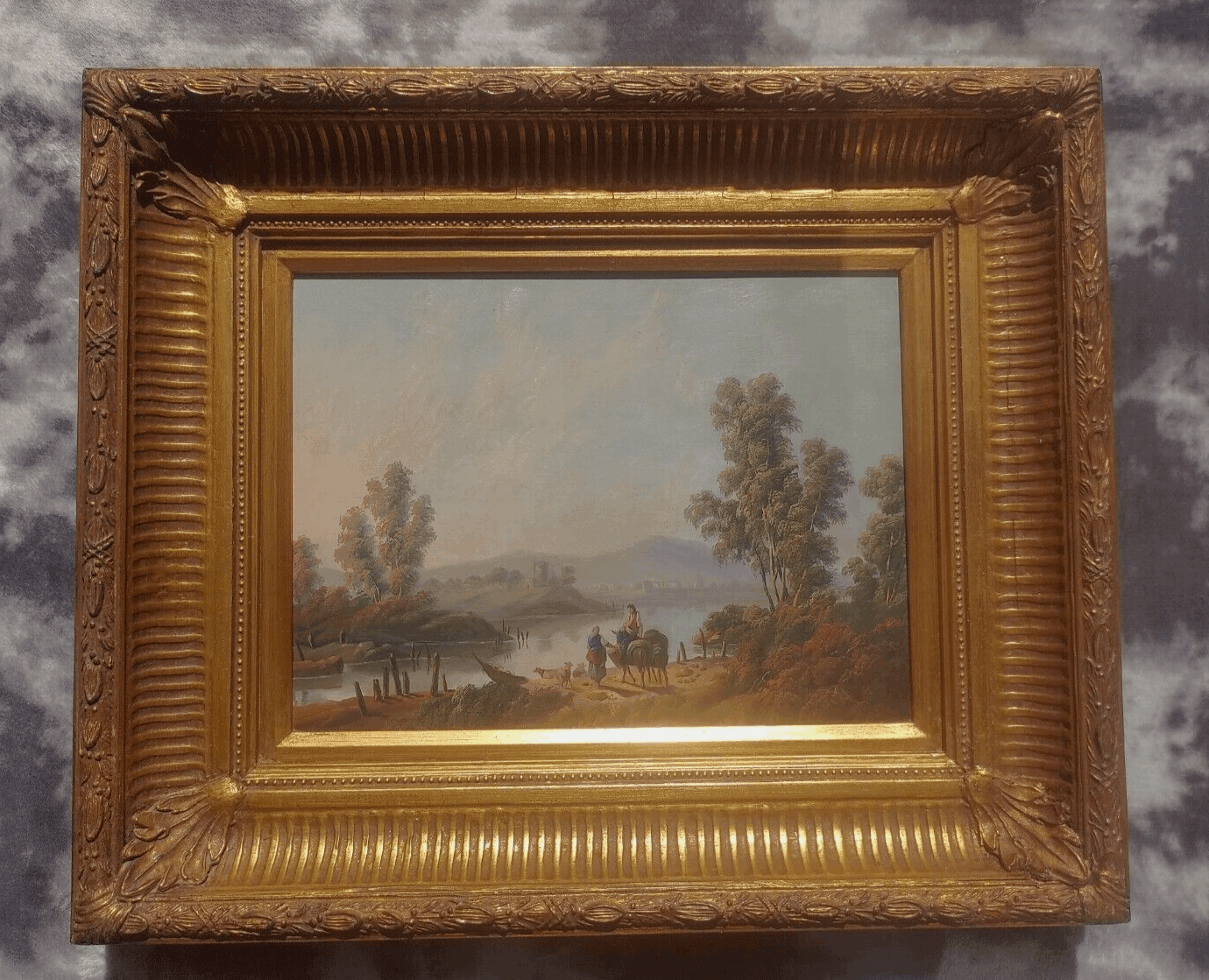 19th Century Antique Oil Board Landscape River Scene Painting Dutch Italianate ?