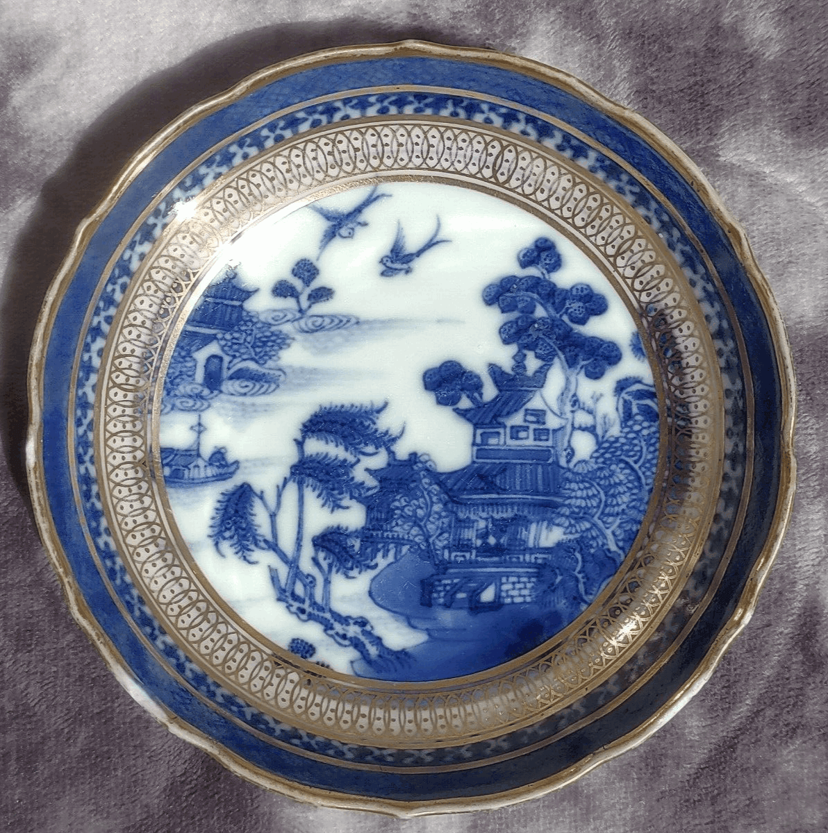 18th Century Caughley Blue White Chinoiserie Porcelain Saucer Bowl Dish