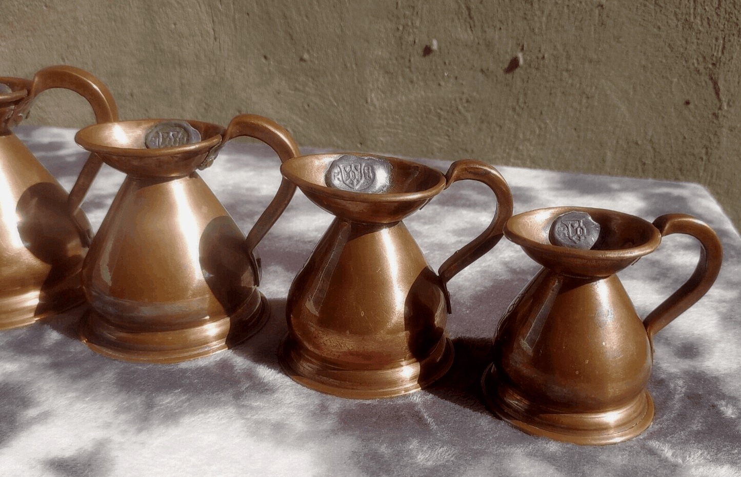 19th Century Antique Victorian English Copper Haystack Measuring Pitcher Jug Set