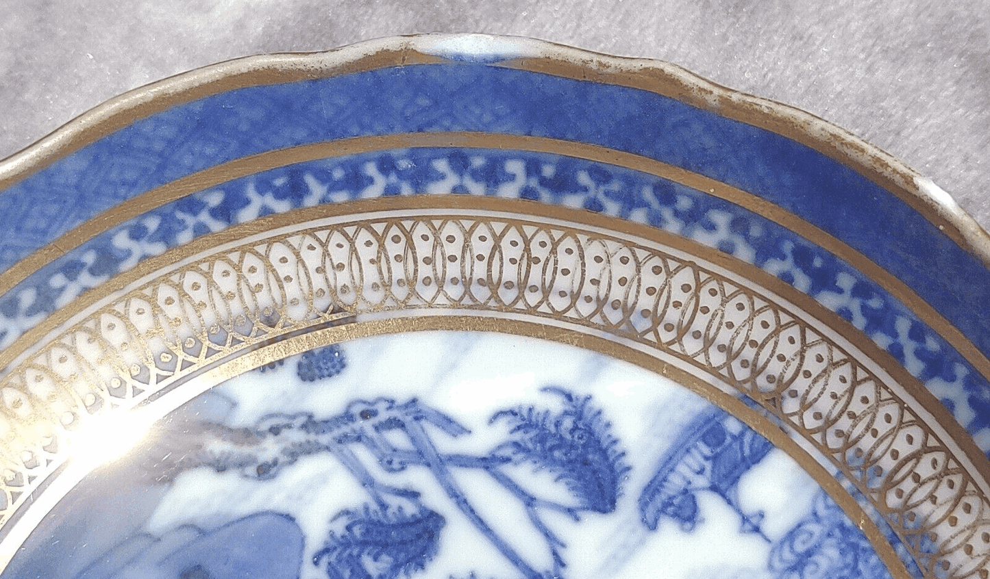 18th Century Caughley Blue White Chinoiserie Porcelain Saucer Bowl Dish