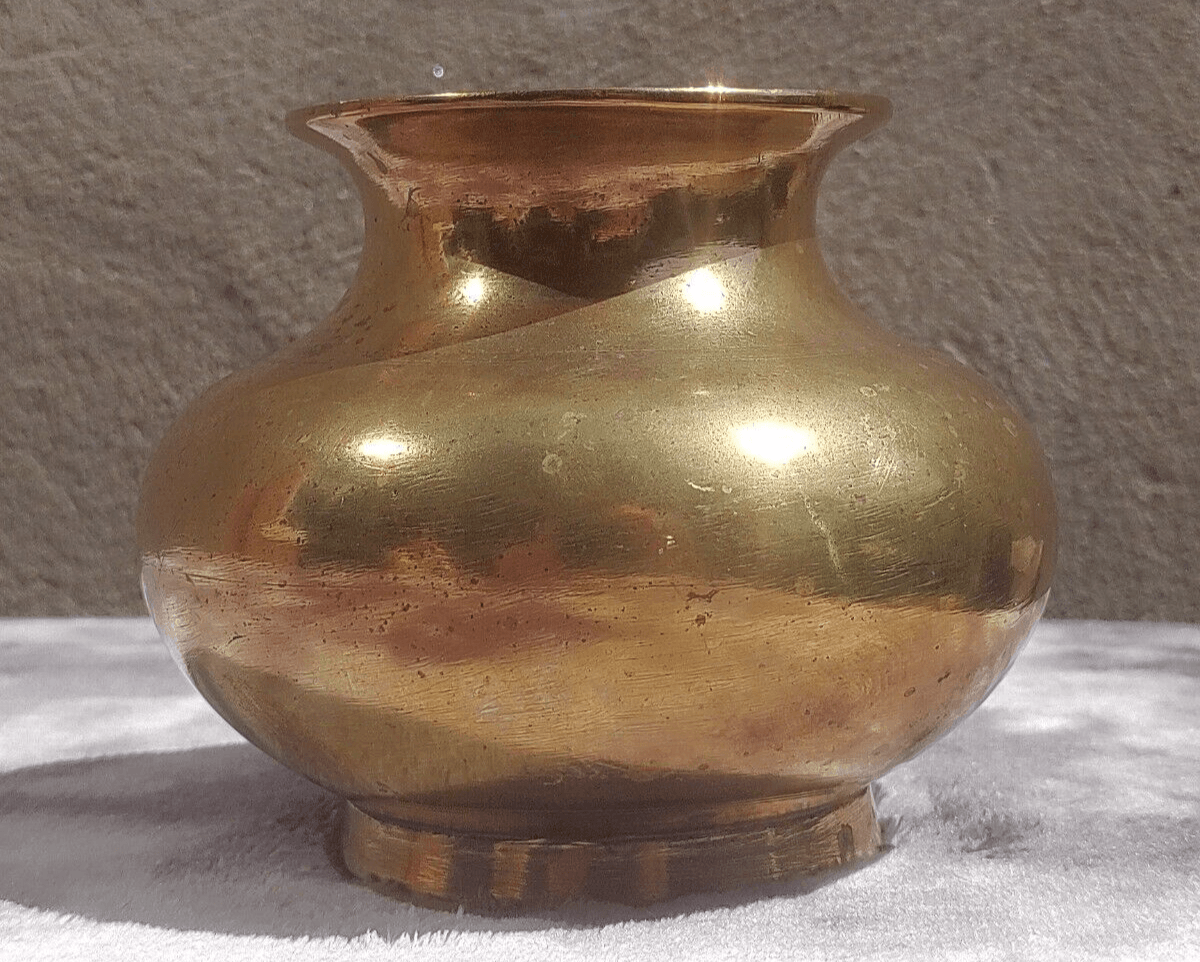 Antique Indian Brass Lota Kalash Holy Water Vase Vessel - Tommy's Treasure