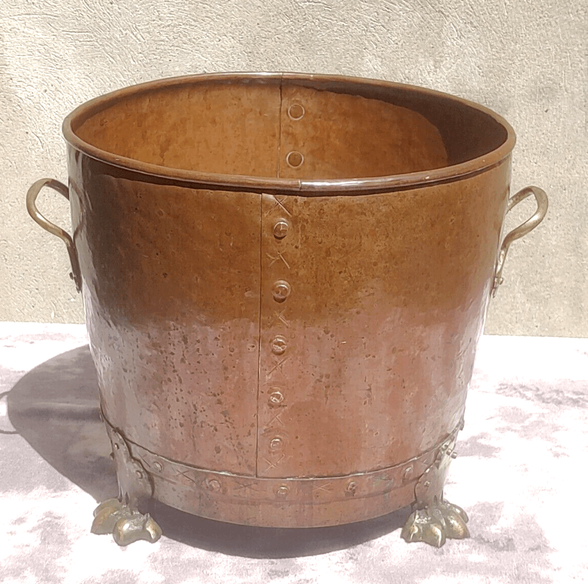 19th Century Victorian Antique Copper & Brass Fireside Log Coal Bucket Claw Feet - Tommy's Treasure