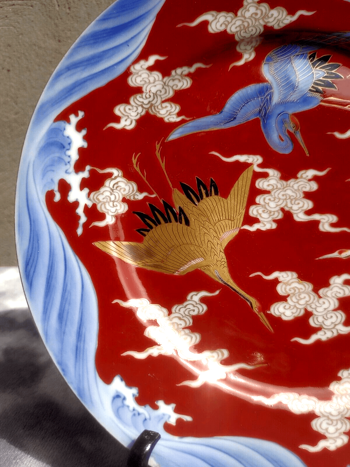 Antique Japanese Meiji Period Fukagawa Seiji Arita Crane Ceramic Plate 24 cm - Tommy's Treasure