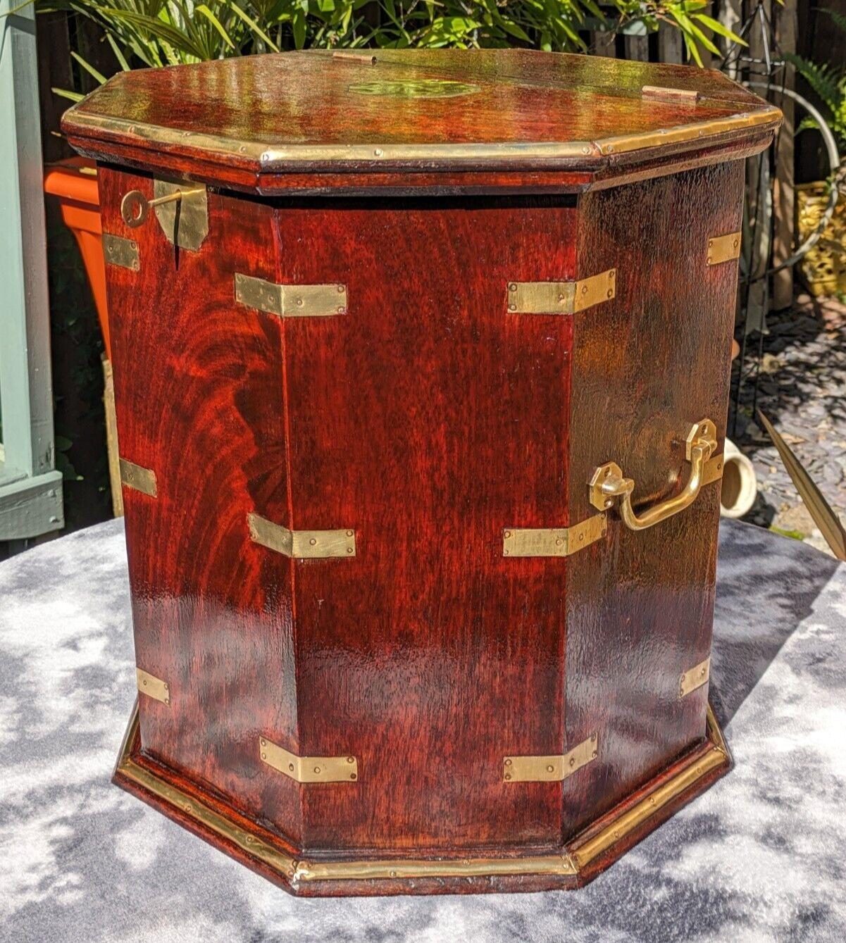 19th Century English Antique Octagonal Mahogany Brass Antique Campaign Table Box