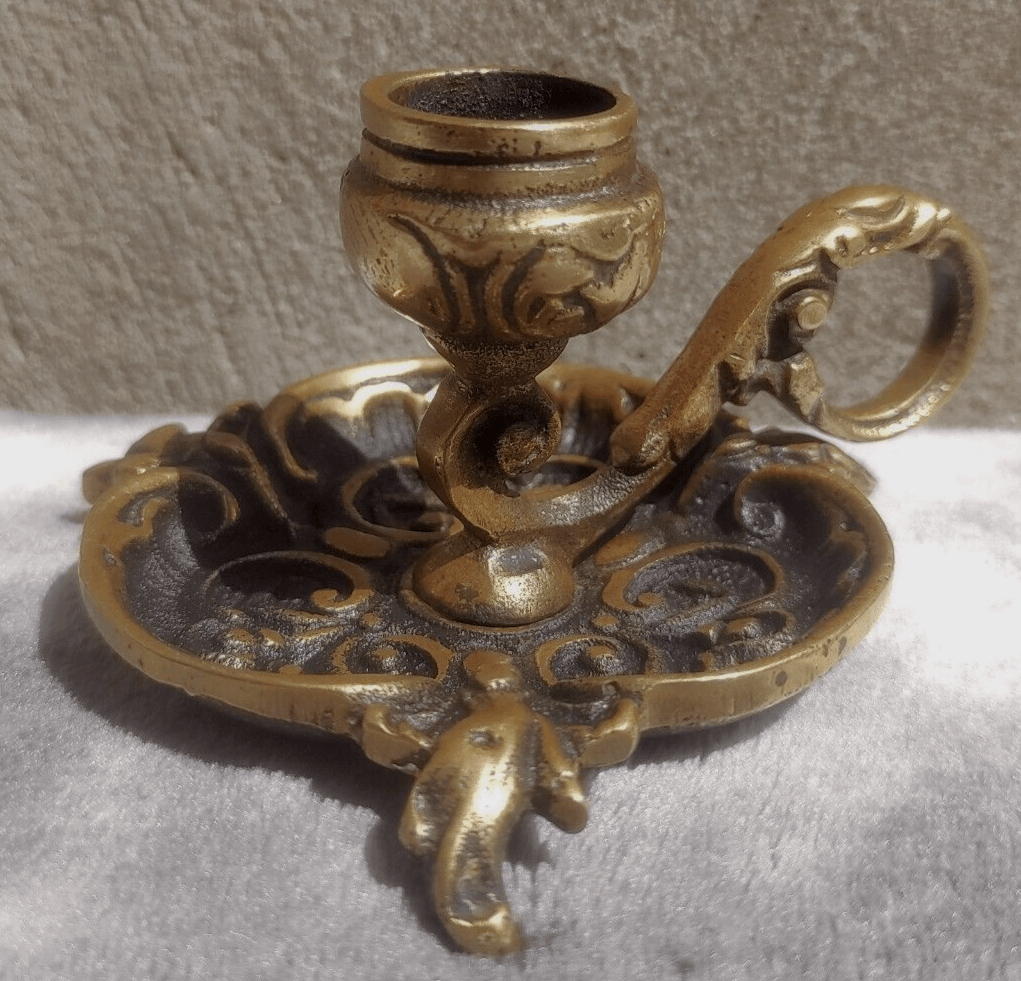 Antique Pair of Brass Art Nouveau Thistle Candlestick Holder Chambersticks - Tommy's Treasure