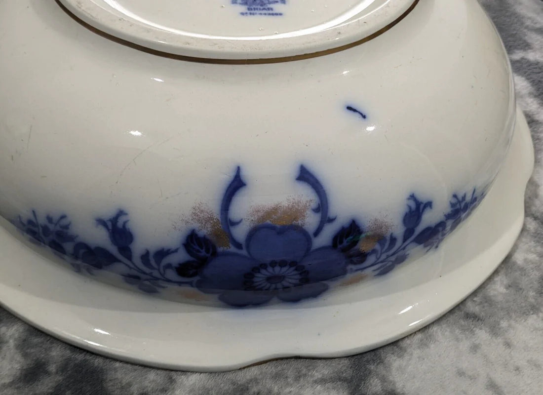 Rare Burgess and Leigh Middleport Briar Pattern Gilt Flow Blue Wash Bowl Basin Antique Edwardian Pottery Ceramic 42.5 cm