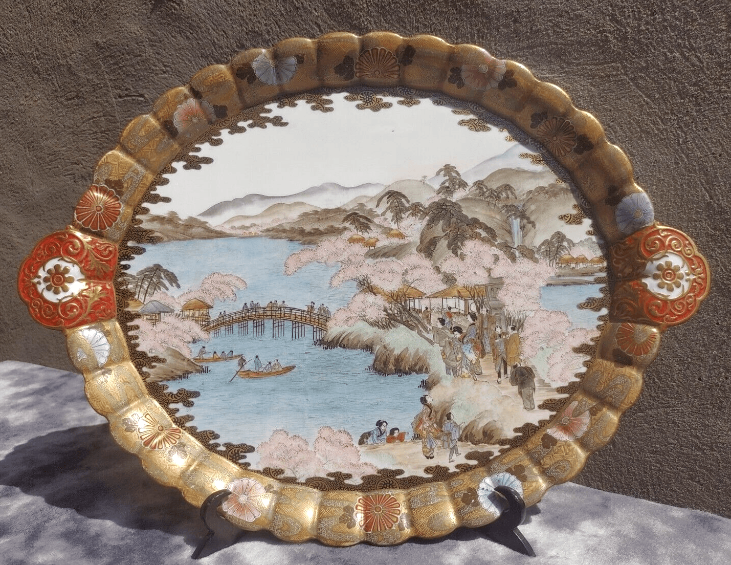 Antique Japanese Meiji Satsuma Pottery Watano Trading Company Tray - Tommy's Treasure