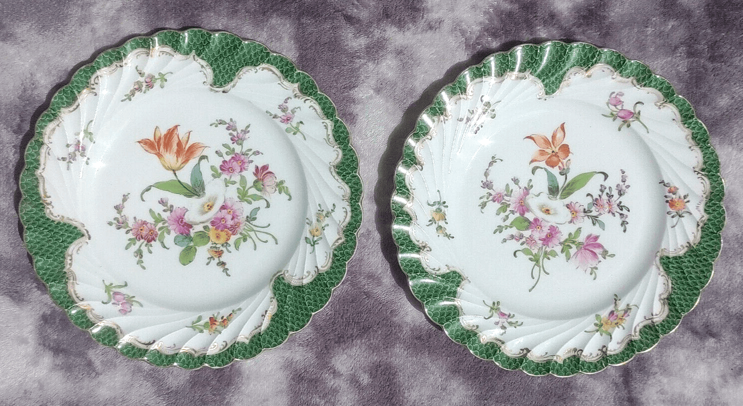 Antique Pair of German Dresden Porcelain Hand painted Floral Side Plates - Tommy's Treasure