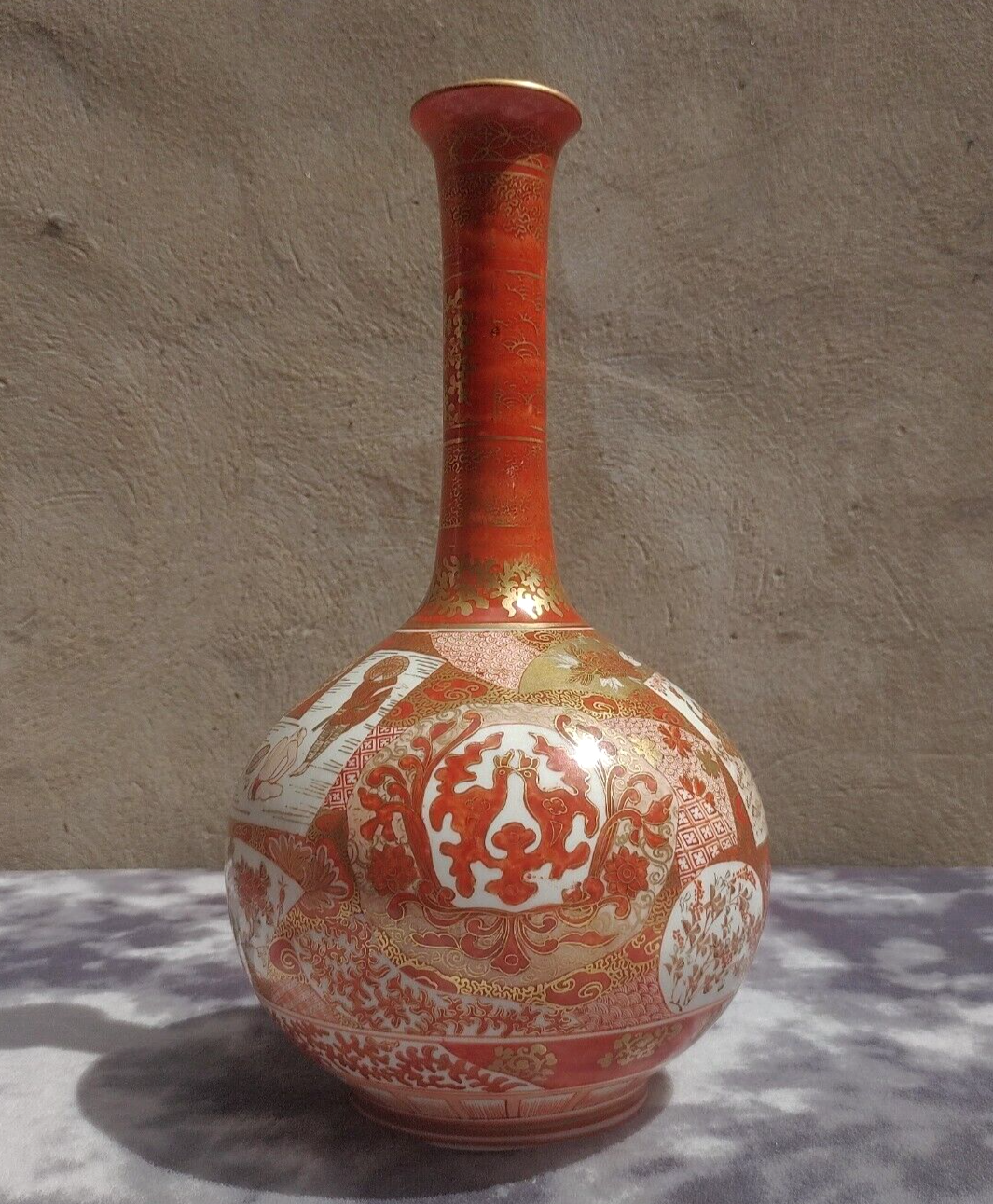 Large 19th Century Antique Japanese Meiji Kutani Porcelain Bottle Vase - 35 cm