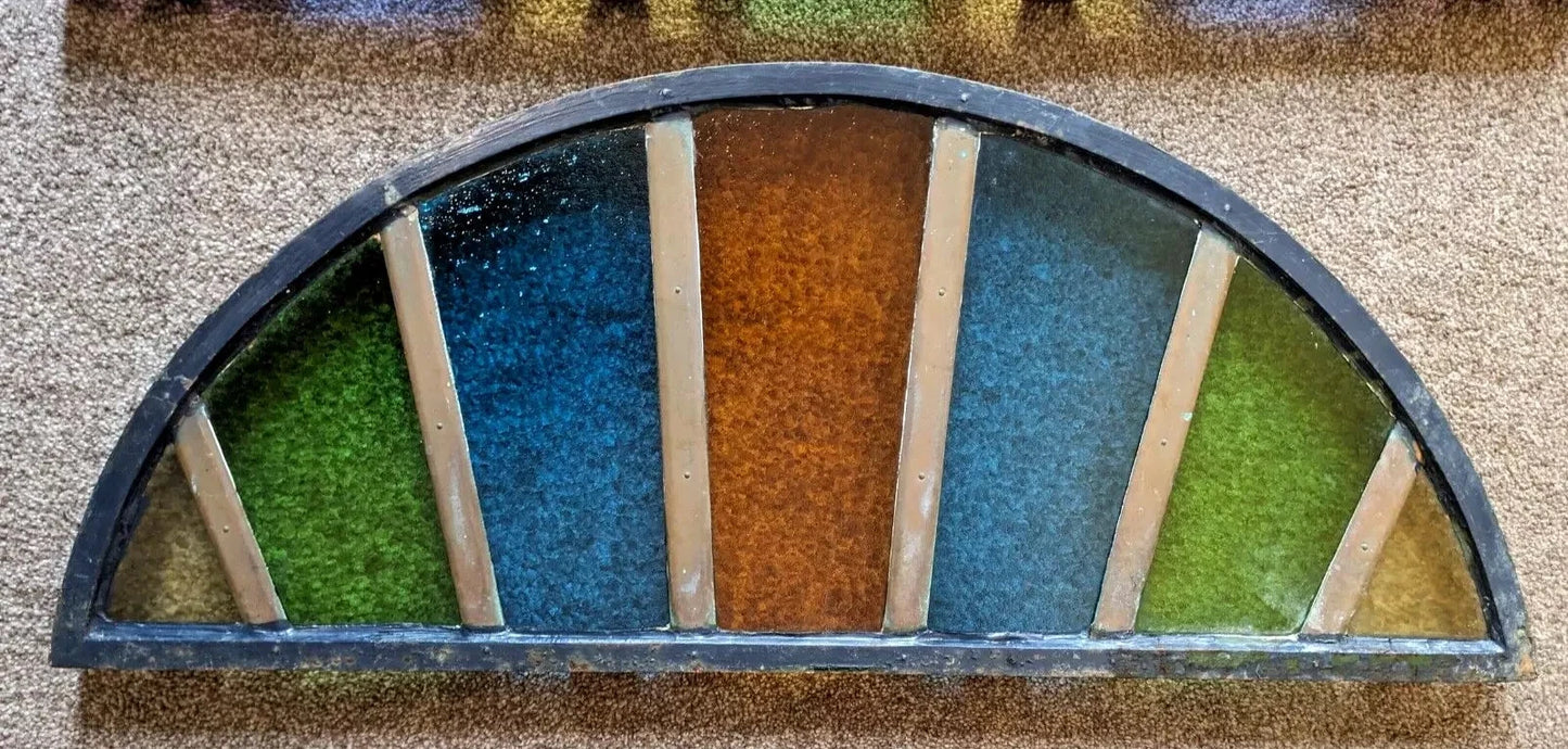5x 19th Century Stained Glass Demi Lune Cast Iron Window Arch Panels