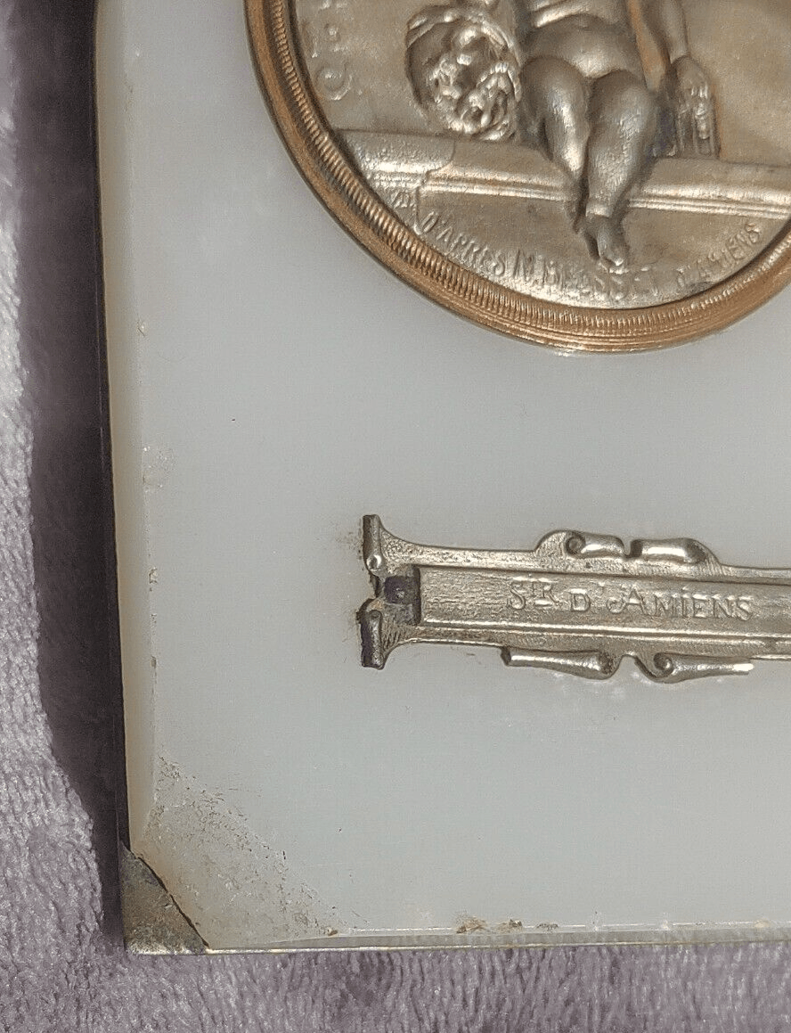 Antique French Marble Display Plaque Weeping Angel of Amiens WW1 Memento Souvenir - Tommy's Treasure