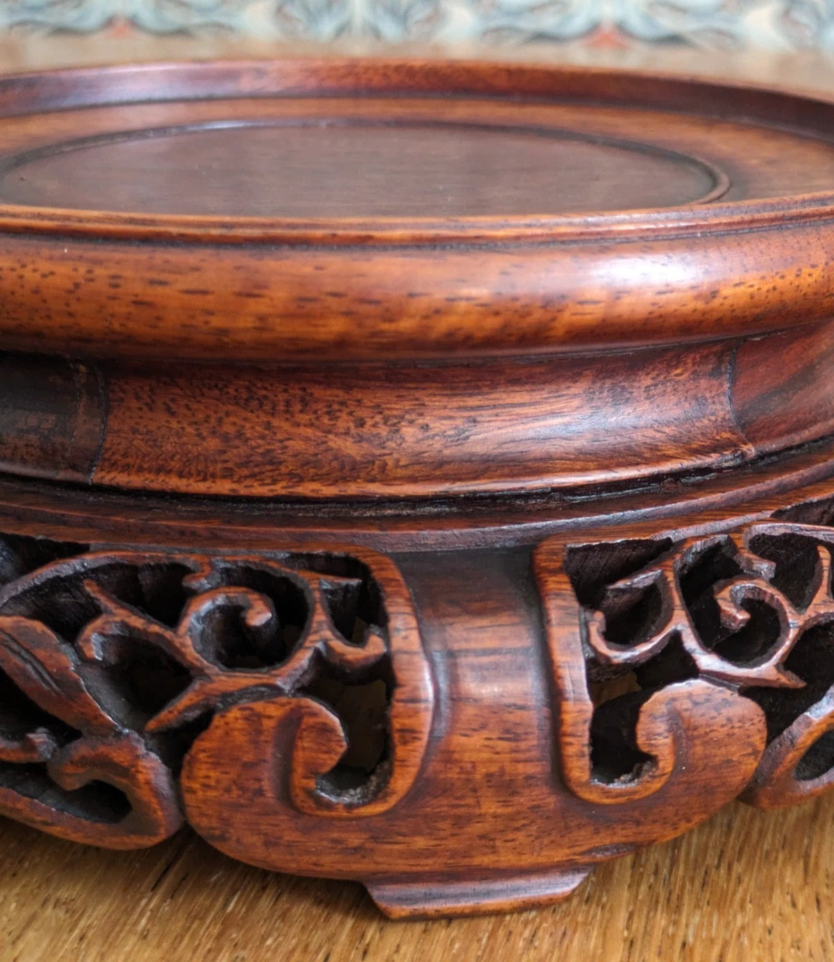 Chinese 19th Century Qing Carved Openwork Hardwood Rosewood Display Stand Base