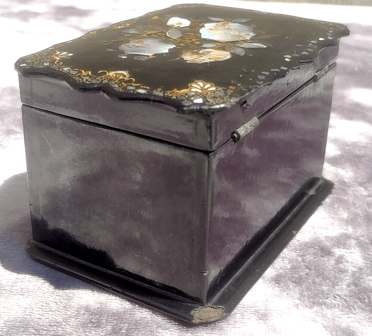 Victorian 19th Century Antique Papier Mache Abalone Inlay Jewellery Trinket Box - Tommy's Treasure