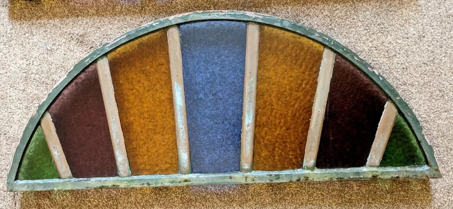 5x 19th Century Stained Glass Demi Lune Cast Iron Window Arch Panels