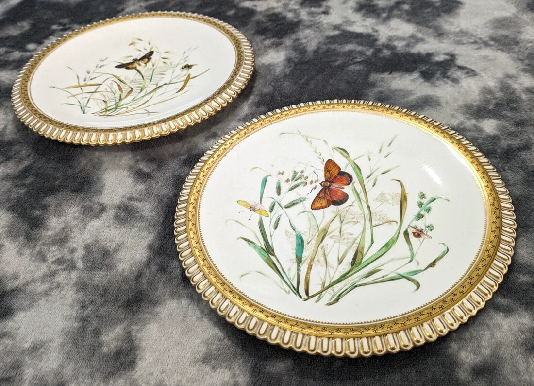 19th Century Aesthetic Movement Royal Worcester Hand painted Butterfly Plate Victorian Antique