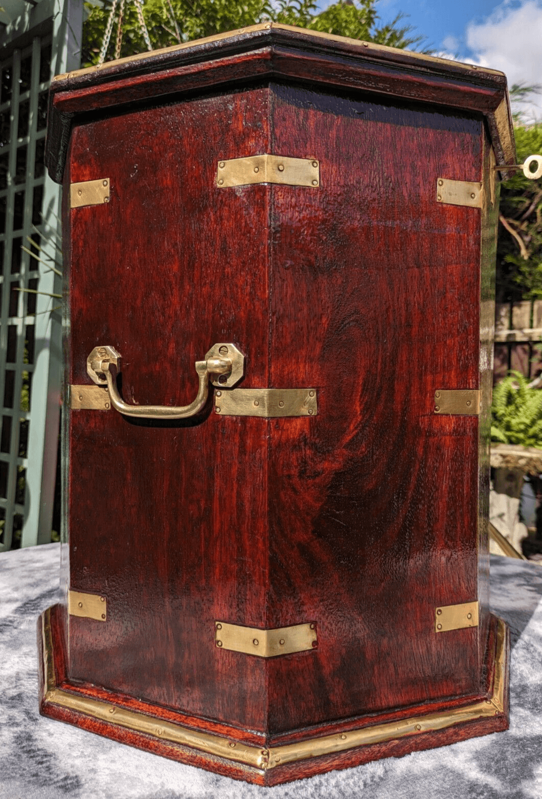 19th Century English Antique Octagonal Mahogany Brass Antique Campaign Table Box - Tommy's Treasure